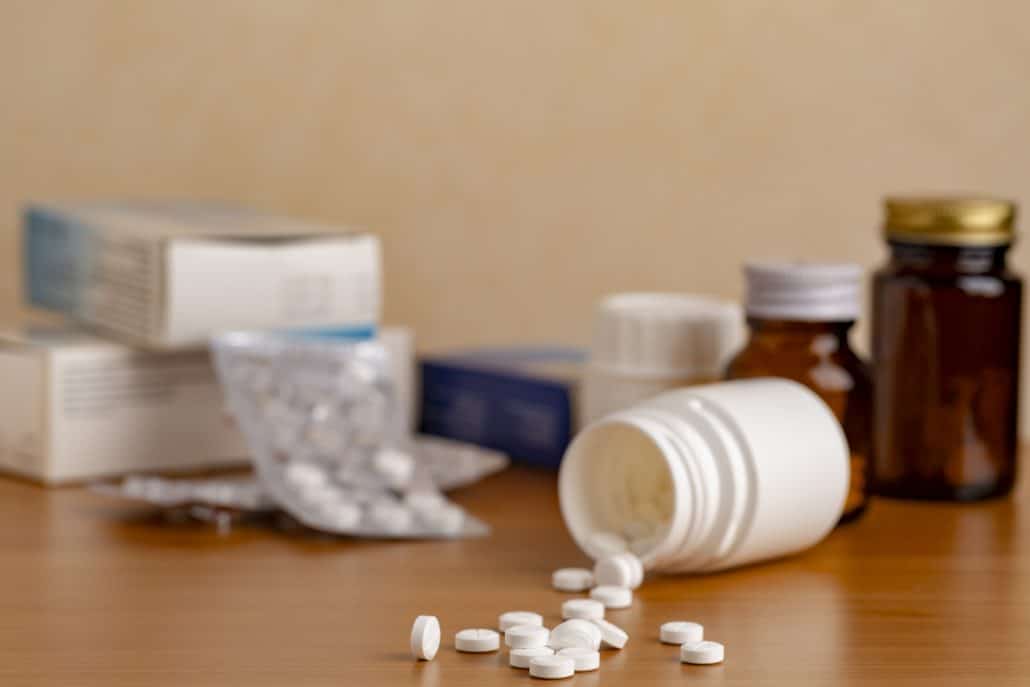 Different medicine bottles an various pills